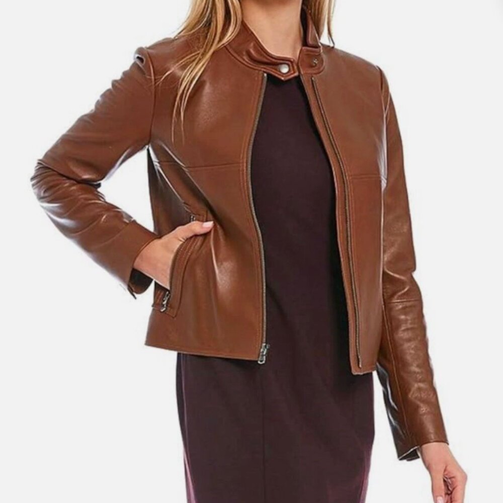 Moto Racer Brown Leather Jacket.